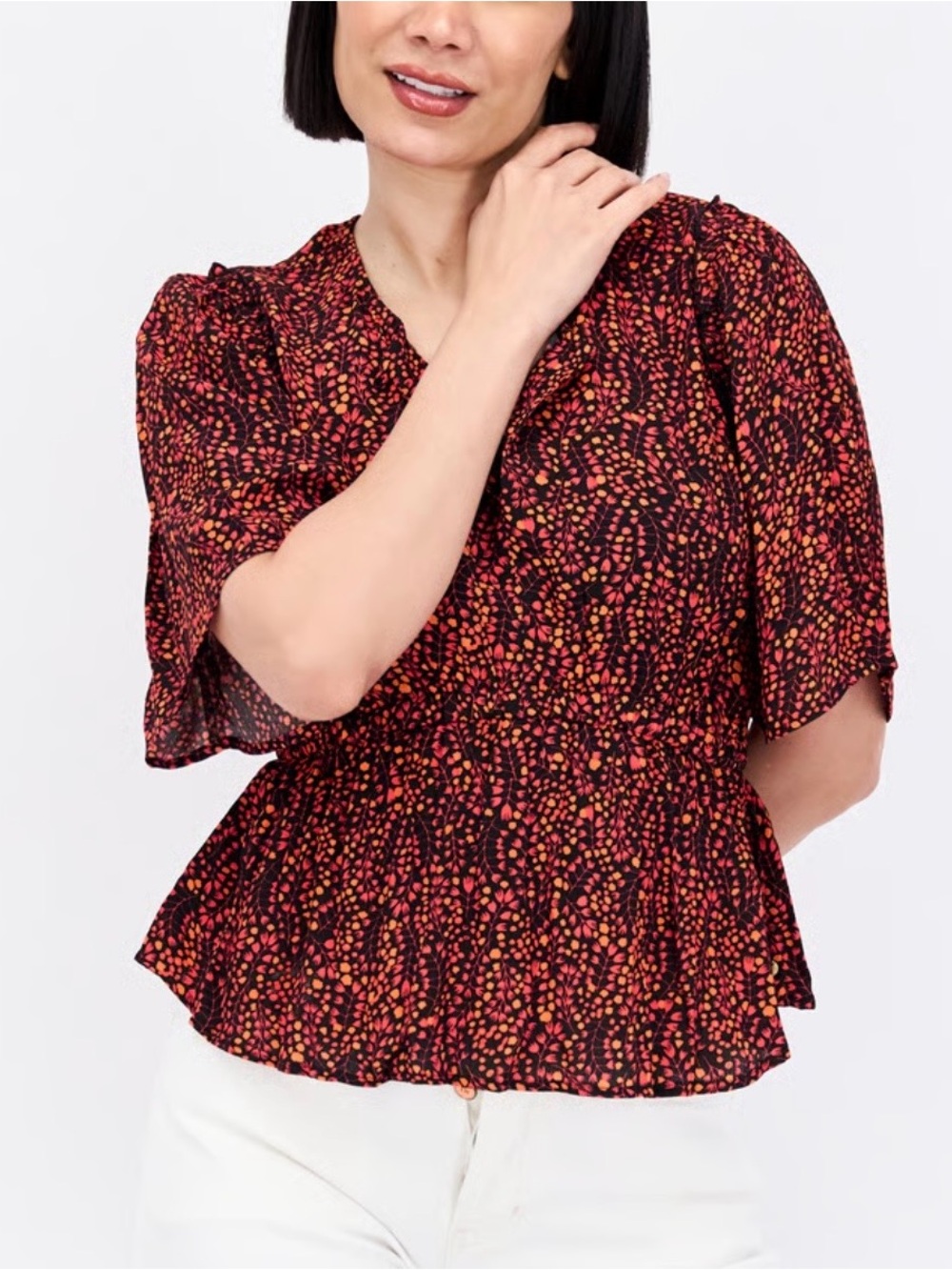 SCOTCH & SODA Gathered Printed V-Neck Peplum Top